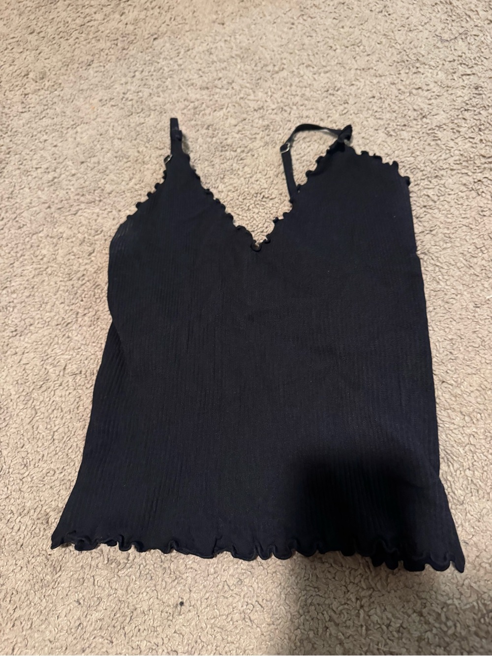 Free People Black Ribbed Scallop-Trim Cami Tank